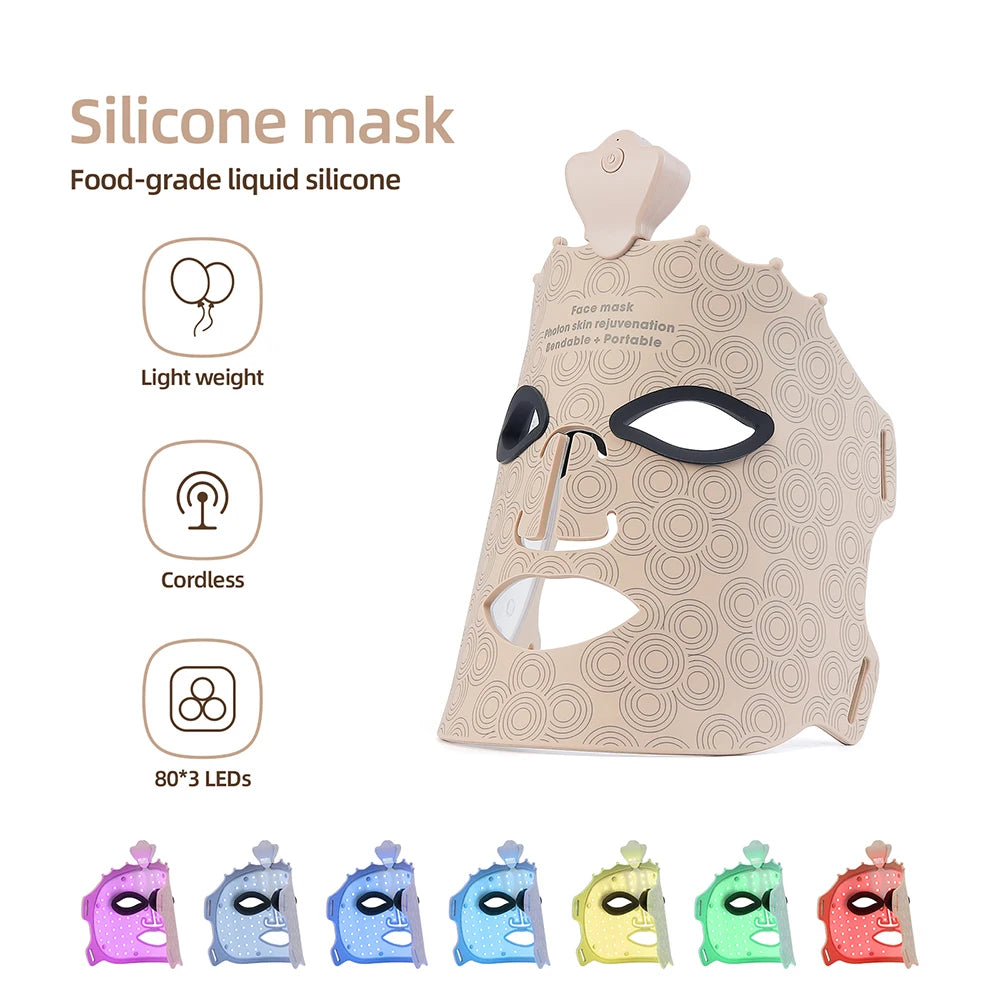 7 Colors Photon Silicone Face LED Mask 3D Facial Beauty Mask Red Light Therapy Skin Care Repair Skin Brightening Wireless Use