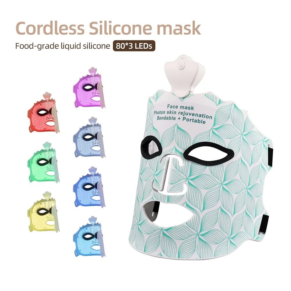 7 Colors Photon Silicone Face LED Mask 3D Facial Beauty Mask Red Light Therapy Skin Care Repair Skin Brightening Wireless Use