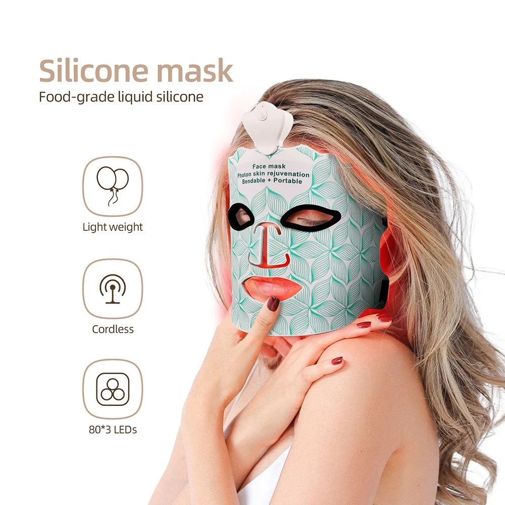 7 Colors Photon Silicone Face LED Mask 3D Facial Beauty Mask Red Light Therapy Skin Care Repair Skin Brightening Wireless Use