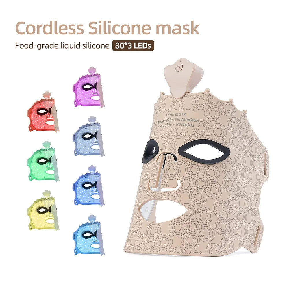 7 Colors Photon Silicone Face LED Mask 3D Facial Beauty Mask Red Light Therapy Skin Care Repair Skin Brightening Wireless Use